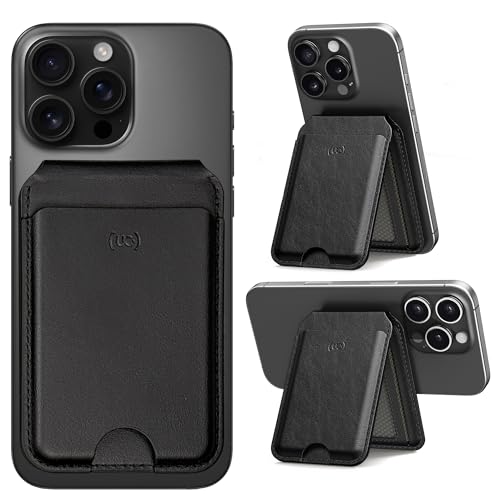 Upcommon Enclave Wallet Stand for iPhone 17/16/15/14/13/12 Series, Compatible with MagSafe, Magnetic 5 Card Holder, Adjustable Stand, RFID Blocking, Microfiber Leather (Black) - Image 1