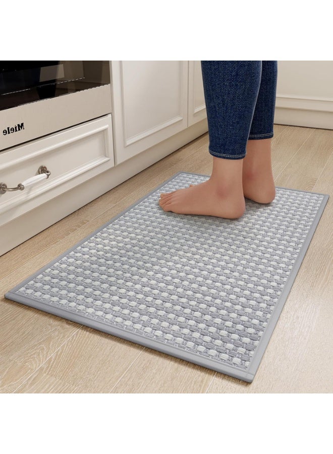 YDKGL Kitchen Mats for Floor, Super Absorbent Kitchen Rugs Non Slip Washable, Rubber Backing Soft Chenille Braided Kitchen Runner Rug Standing Mat Sink Mat, Easy to Clean, Gray 17"x28" - Image 1
