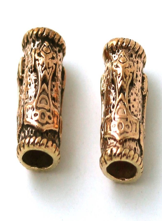 LynnAround Bronze Norse Thors Hammer Beard Beads Rings, Dreadlock Viking Pirate Medieval Hair Beads, Pagan Jewelry - Image 2