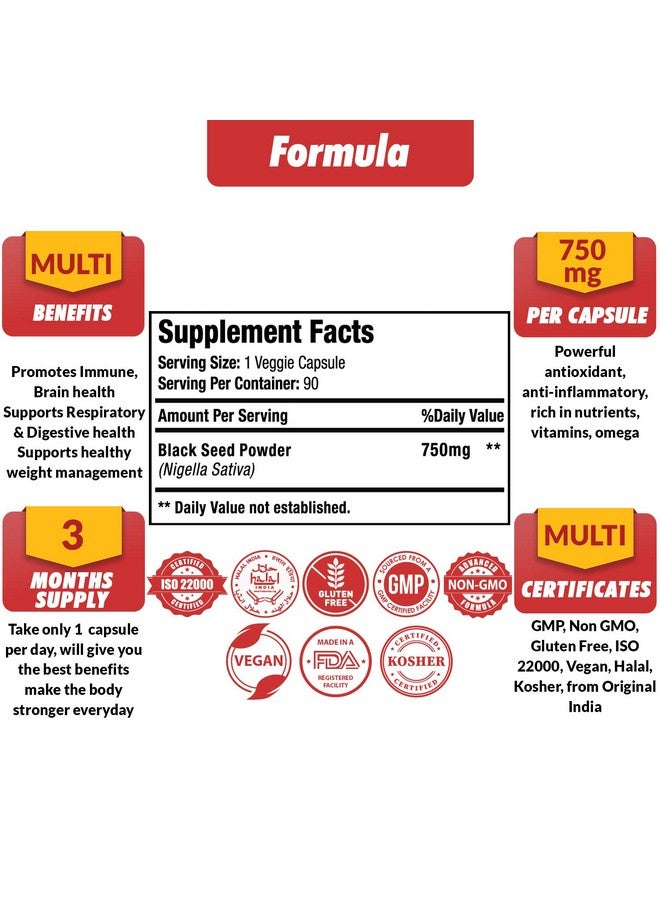 Papnami Organic Premium Black Seed Powder Capsules 750Mg 3 Months Supply 90 Capsules - Image 3