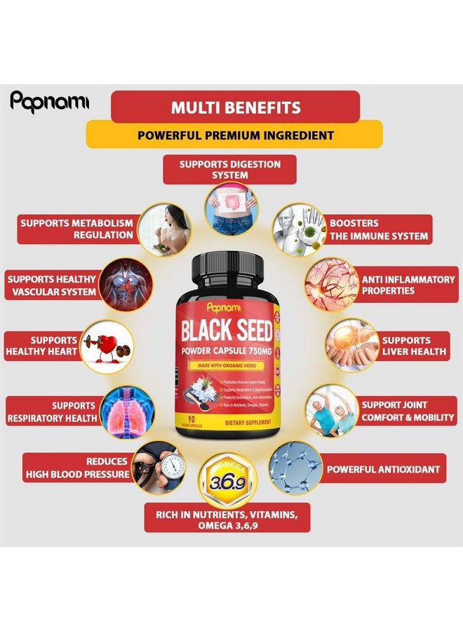 Papnami Organic Premium Black Seed Powder Capsules 750Mg 3 Months Supply 90 Capsules - Image 5