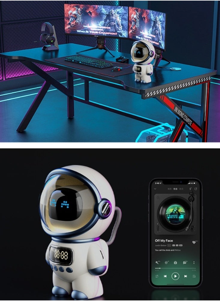 Fashion Astronaut Speaker, Voice Bluetooth Speaker for PC Desktop Home Decor Minimalistic Spaceman Clock TF Card Clock AI Intelligent intercom Alarm Clock Toy