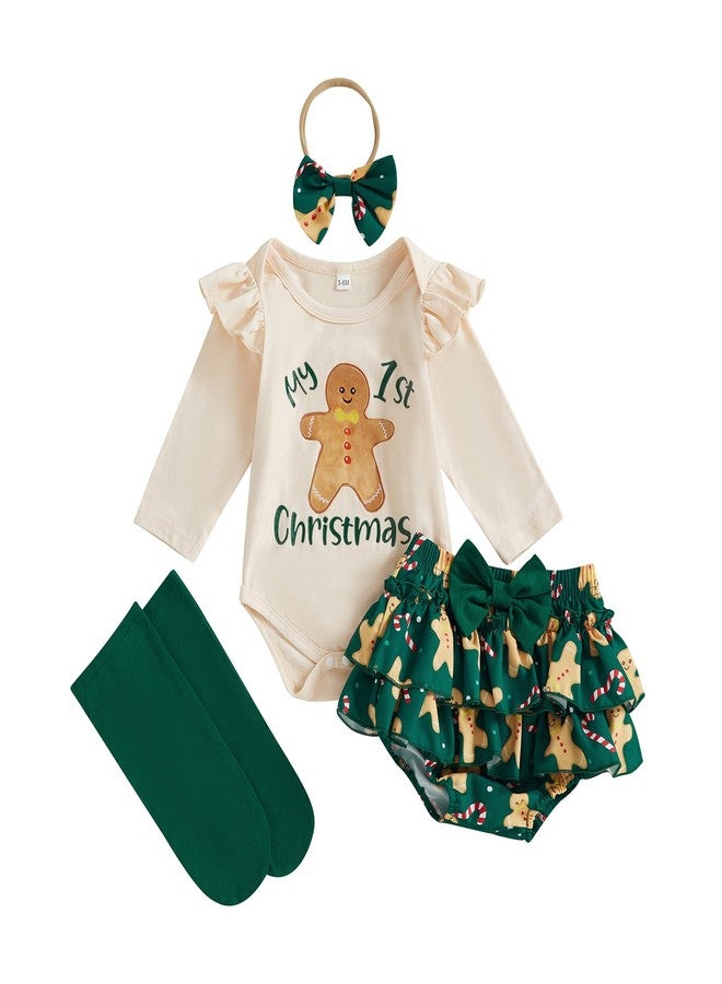 Amnnchya Newborn Baby Girl Halloween Clothes Fall Long Sleeve Romper Shirt Bow Layered Shorts Skirt Thanksgiving Outfit (Green Christmas Outfit, 6-12 Months) - Image 1