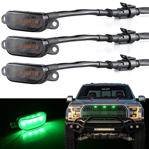 Boigoo Truck Front Grille Light 3PCS 4LED Compatible for Dodge Ram 1500 2013-2018 & Ford F-150 Raptor 2004-2019, Under Hood Lights Grid Grilles Kits (Green) - Image 1