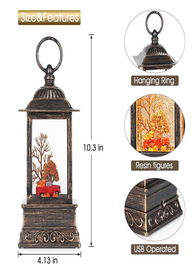 Eyrosa Red Truck Snow Globe Fall Decorations for Home, Thanksgiving Glittering Lighted Lantern Autumn Harvest Decor - Image 2