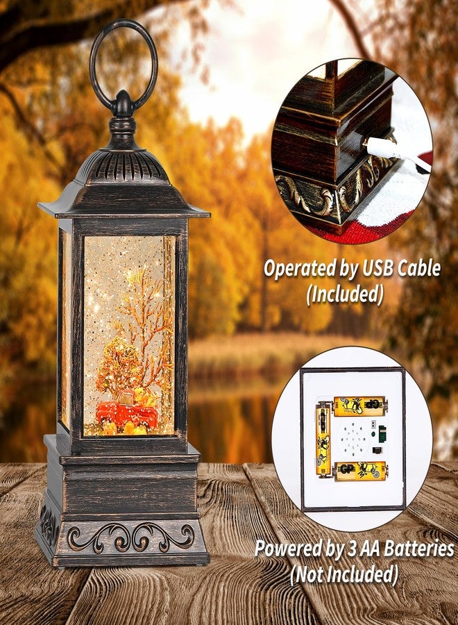 Eyrosa Red Truck Snow Globe Fall Decorations for Home, Thanksgiving Glittering Lighted Lantern Autumn Harvest Decor - Image 3