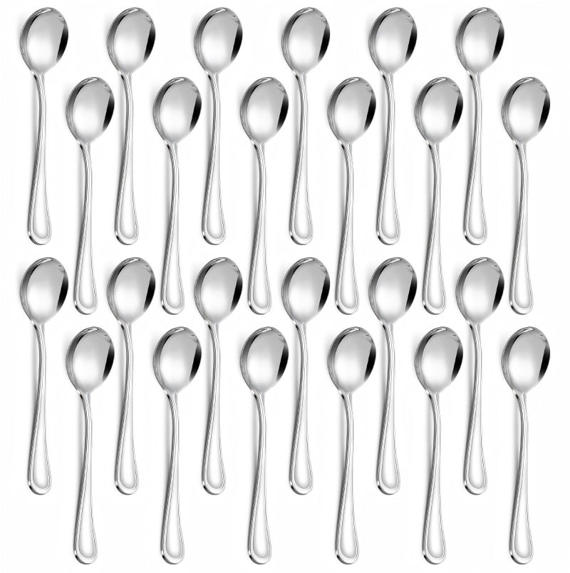 Hunnycook 24Piece Soup Spoons Round Spoon 69 Inch Stainless Steel Korean Spoons for Soup Cereal Dessert Dishwasher Safe Line Pattern - Image 2
