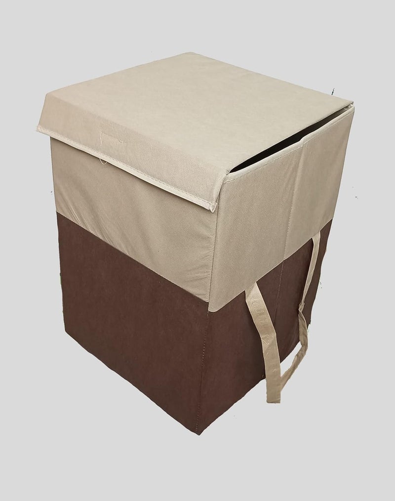 Folding Laundry Basket for Clothes with Lid HandleToys Organiser75 Litre Pack of 1 Brown - Image 1