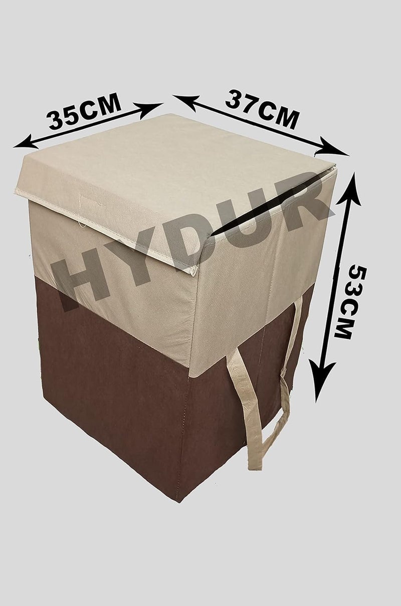 Folding Laundry Basket for Clothes with Lid HandleToys Organiser75 Litre Pack of 1 Brown - Image 3