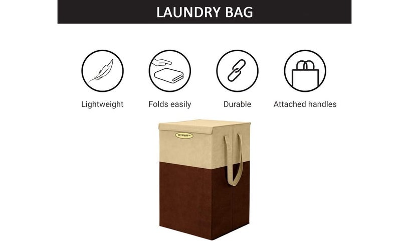 Folding Laundry Basket for Clothes with Lid HandleToys Organiser75 Litre Pack of 1 Brown - Image 5