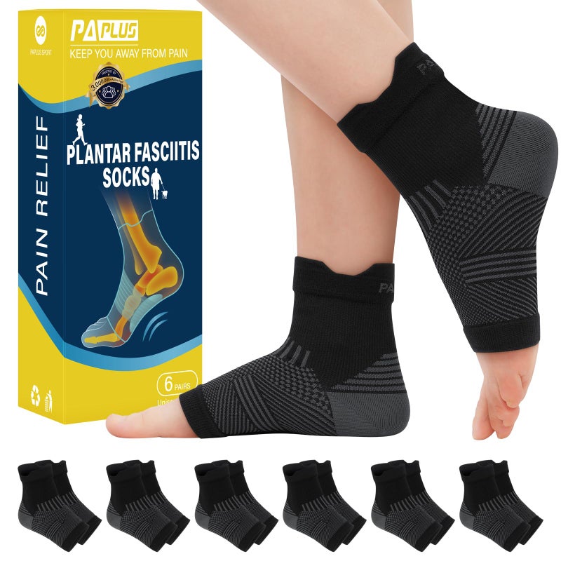 PAPLUS 6 Pairs Plantar Fasciitis Socks Women & Men - Compression Foot Brace for Achilles Tendonitis & Heel Spur Pain Relief - Ankle Brace with Arch Support for Swelling, Sports Injury Recovery - Image 1