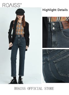 roaiss Women Highwaisted Cigarette Pants Loose Straight Pants Womens Versatile Jeans Solid Color Design High Waisted Slimming Womens Cropped Pants  - Image 4