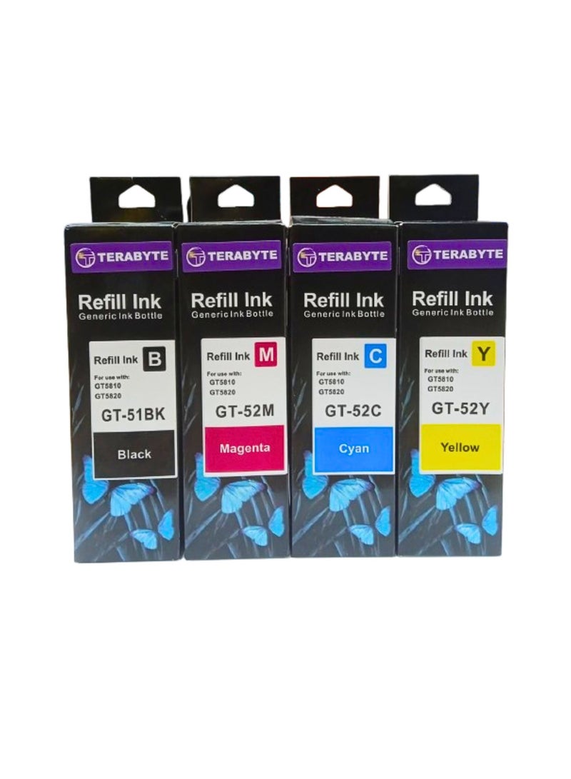 Terabyte GT52 GT53 Ink Bottle for H Ink Tank 319 410 419 Smart Tank 500 502 508 511 514 515 518 519 530 531 532 533 538 571 615 618 655 720 750 790 DeskJet GT 5810 5820 5822 115 118 310 311 (Pack of 4)  - Image 1