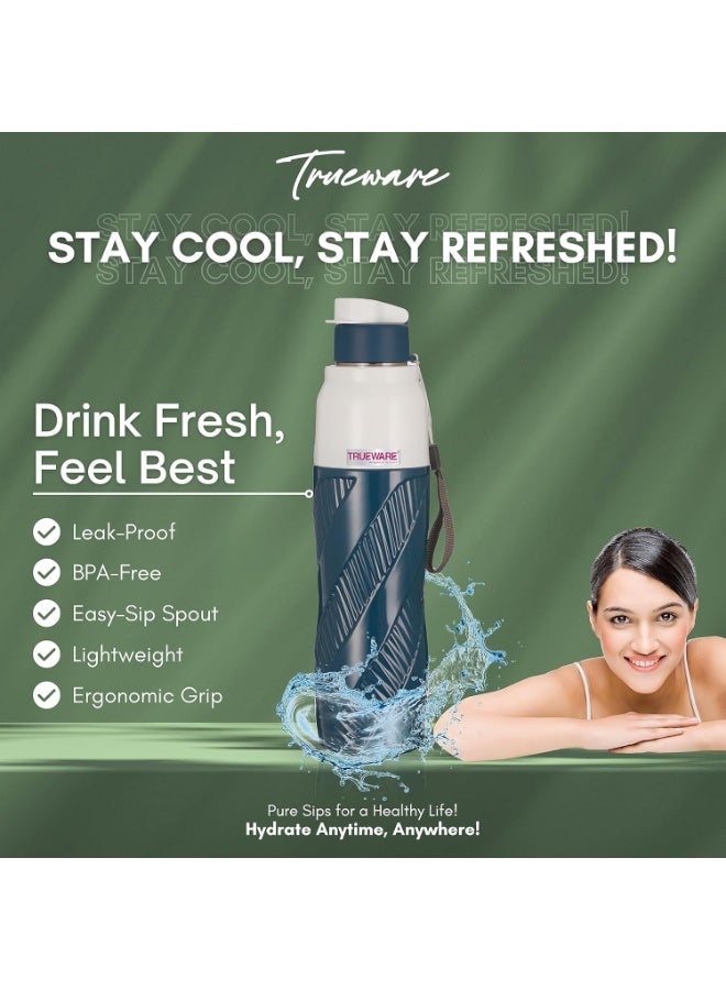 Trueware Aqua Cool Double Wall Inner Steel Outer Plastic 750 ML PU Insulated Water Bottle | BPA Free | Food Grade| Leak Proof | School, Gym,Sports,Office, Travler Bottle - Image 3