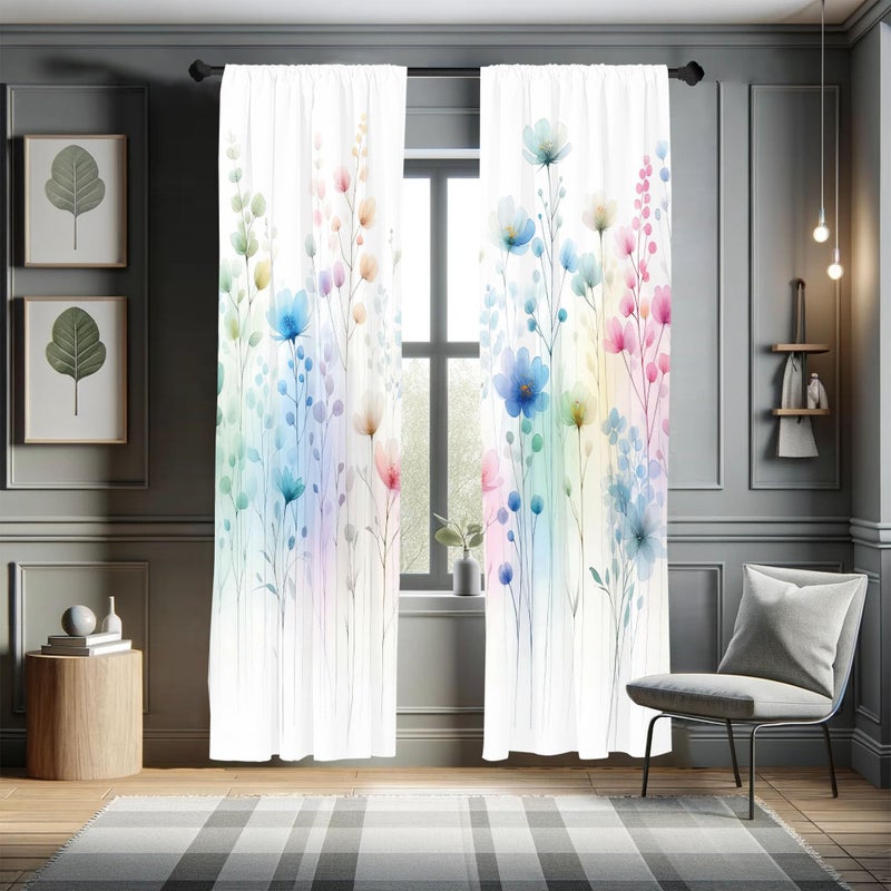 Ambesonne Floral Window Curtains  Dreamy Composition of Celestial Flowers with Fantasy Tones Abstract Garden  Lightweight Decorative 2-Panel Set & Rod Pocket  Pair of - 28"" x 95""  Multicolor Off White - Image 1