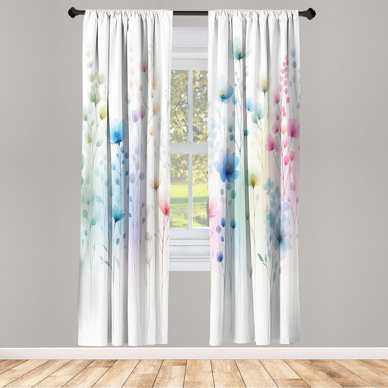 Ambesonne Floral Window Curtains  Dreamy Composition of Celestial Flowers with Fantasy Tones Abstract Garden  Lightweight Decorative 2-Panel Set & Rod Pocket  Pair of - 28"" x 95""  Multicolor Off White - Image 2