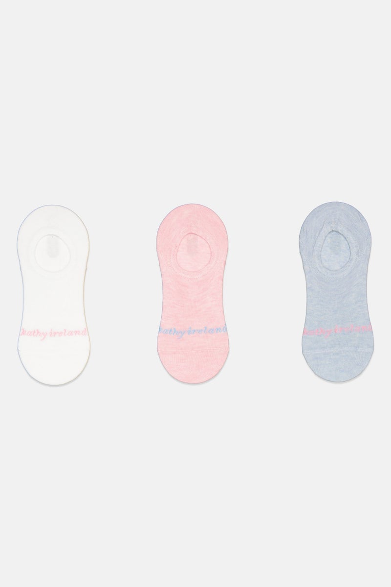Kathy Ireland Women 3 Pairs Brand Logo Invisible Socks, Multicolor - Image 2