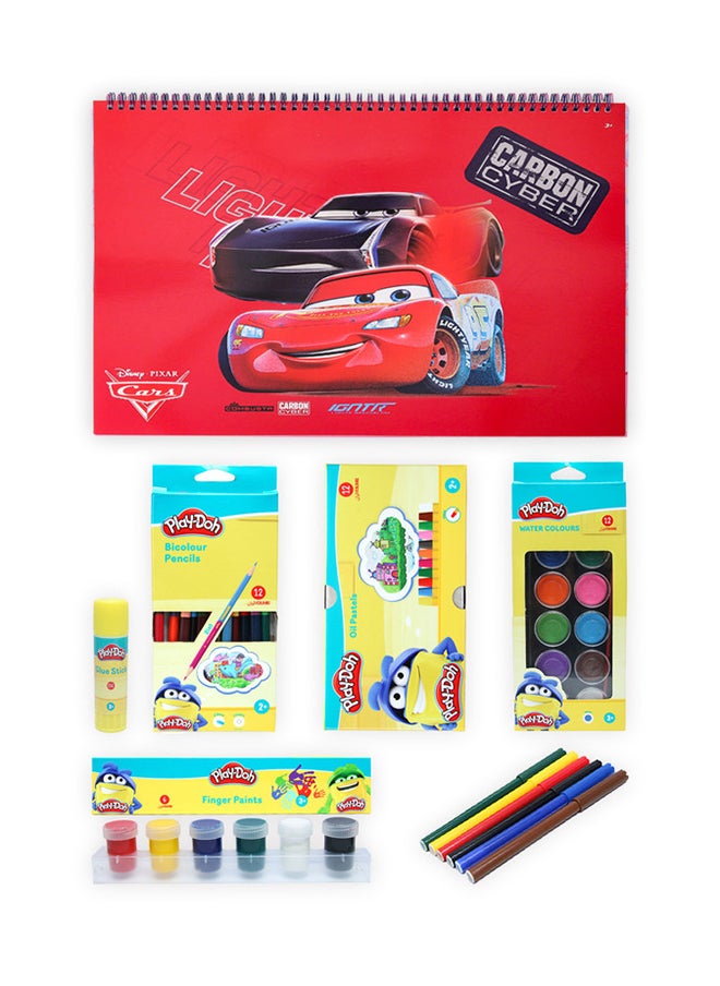 بلاي دوه Kids Art Creativity Bundle Disney Cars Sketchbook - Glue Stick, Markers, Water Colors, Oil Pastels, Bicolor Pencils & Finger Paints, Multicolor Back To School BTS Exclusive Bundle  - Image 1