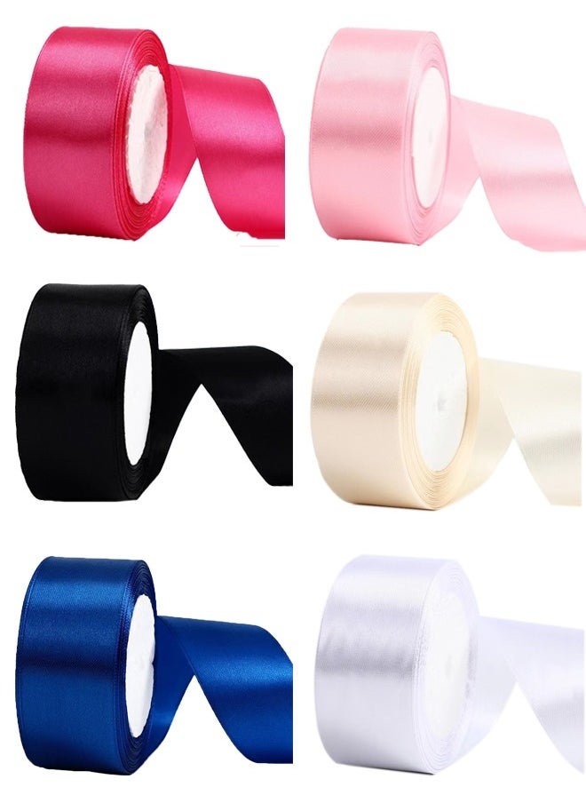 Zeemey 6 Roll Pack- 150 Yds Total Satin Ribbon Set - 1.57" Wide Polyester Ribbon for Gift Wrapping, Hair Bows, Floral Arrangements & Crafts, No Feathers, Assorted Colors  - Image 1