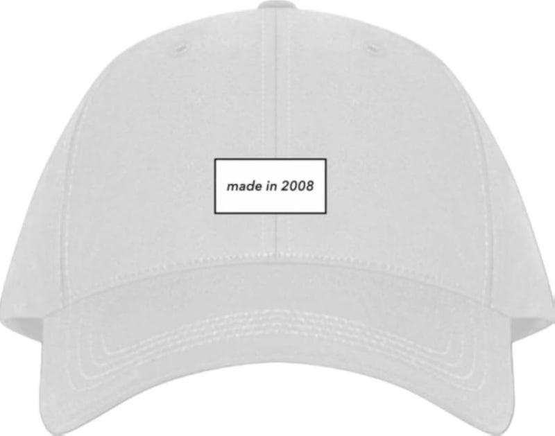 made in 2008 Plain unisex baseball cap White