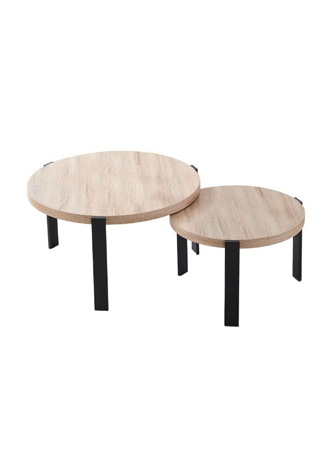 DANUBE HOME Carney Set Of 2 Coffee Table Multifunctional Living Room Center Table Modern Design Furniture For Home L80Xw80Xh45Cm|L60Xw60Xh40Cm-Light Oak/Black  - Image 1