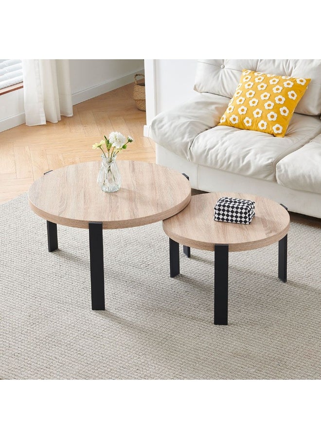 DANUBE HOME Carney Set Of 2 Coffee Table Multifunctional Living Room Center Table Modern Design Furniture For Home L80Xw80Xh45Cm|L60Xw60Xh40Cm-Light Oak/Black  - Image 2