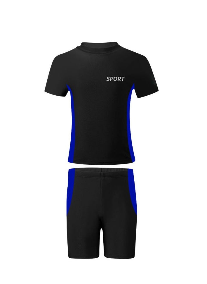 Generic 2 Piece Boys Swimsuit Swimming Trunks Set Toddler Kids Training Quick Dry Swimwear Children Short Sleeves Clothing Beachwear Split Bathing Suit for Summer Black  - Image 4