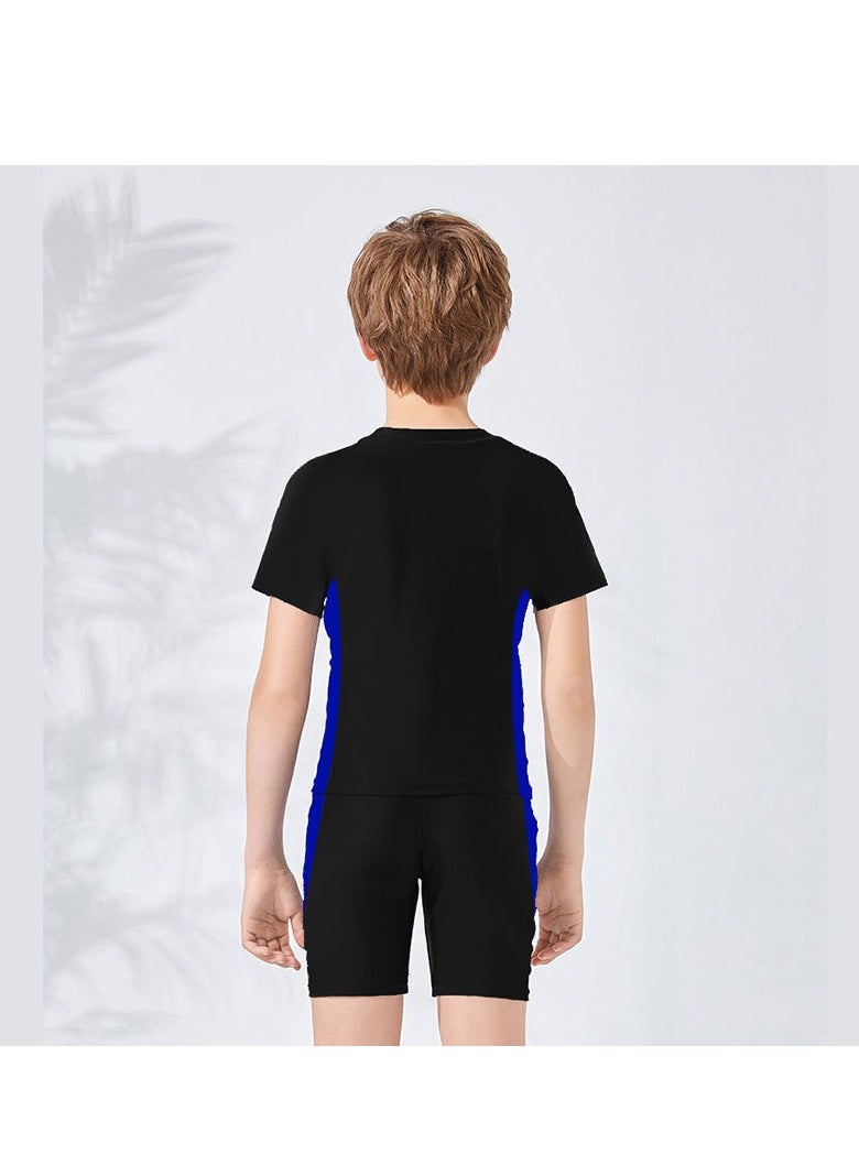 Generic 2 Piece Boys Swimsuit Swimming Trunks Set Toddler Kids Training Quick Dry Swimwear Children Short Sleeves Clothing Beachwear Split Bathing Suit for Summer Black  - Image 2