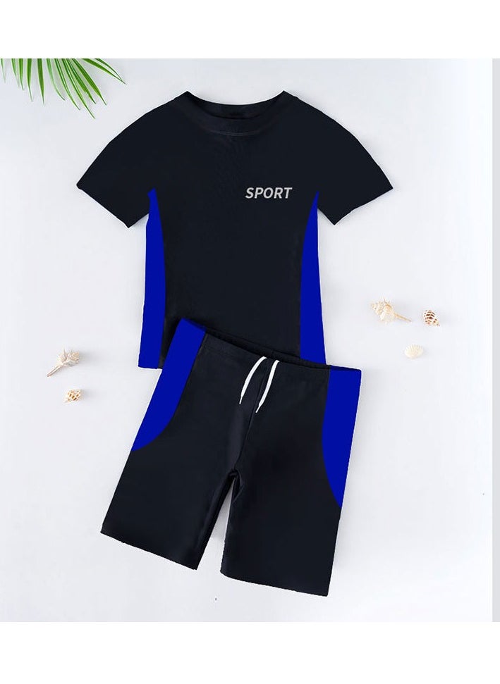 Generic 2 Piece Boys Swimsuit Swimming Trunks Set Toddler Kids Training Quick Dry Swimwear Children Short Sleeves Clothing Beachwear Split Bathing Suit for Summer Black  - Image 3