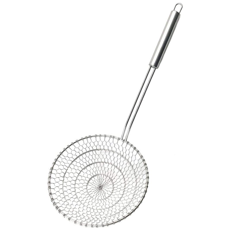 KAYCROWN Best Utensils Asian Kitchen Stainless Steel Spider Strainer Professional Wire Skimmer with Spiral Mesh 7Inch Strainer Basket