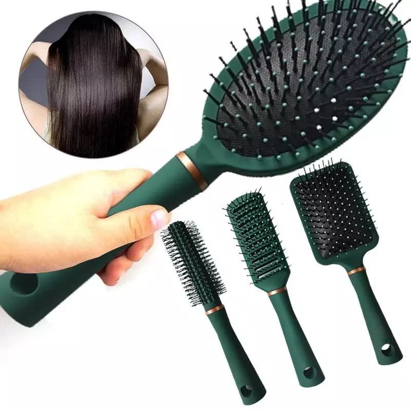 LUVINA Hair Brush Set Nylon Pins Massage Hairbrushes for Detangling Blow Drying Straightening Suitable for All Types Hair Brush for Women Men Kids Girls Green - Image 1