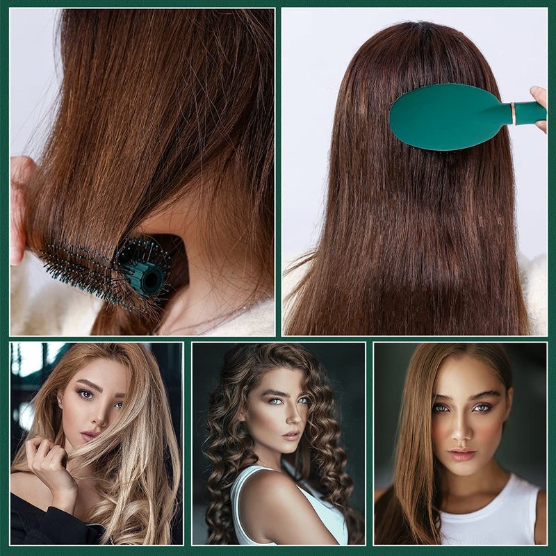 LUVINA Hair Brush Set Nylon Pins Massage Hairbrushes for Detangling Blow Drying Straightening Suitable for All Types Hair Brush for Women Men Kids Girls Green - Image 4