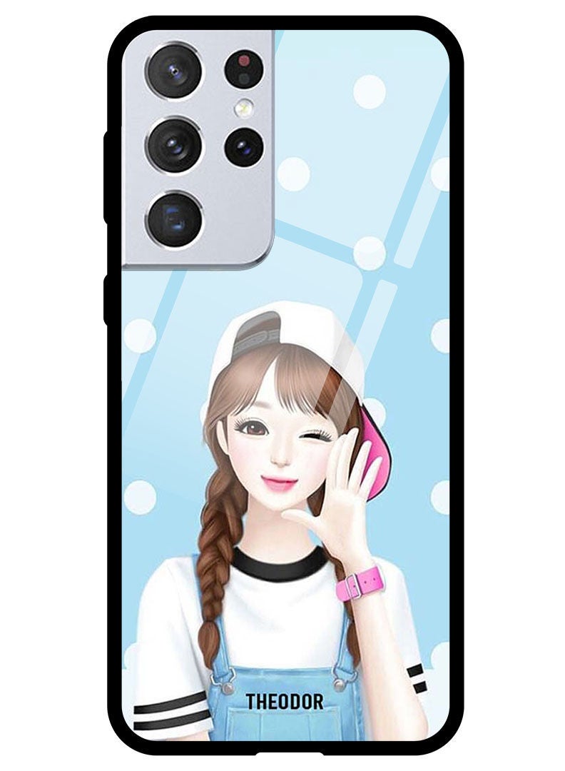 Theodor Protective Tempered Glass Case Cover Samsung Galaxy S21 ULTRA Girl Wear Cap - Image 1