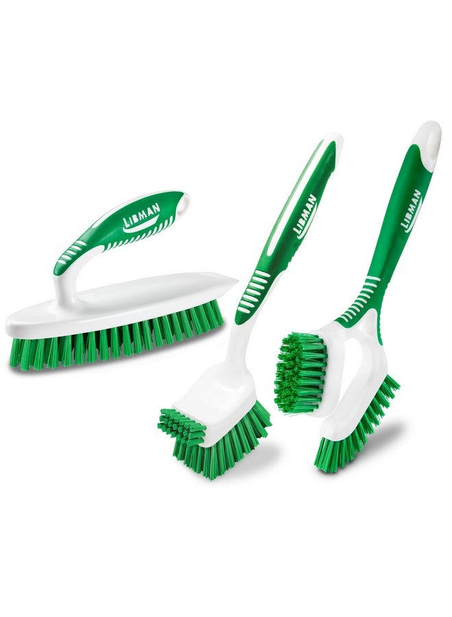Libman Heavy Duty Scrub Brush Kit | Cleaning Brushes for Household Use | Tub Scrubber | Easy Grip Scrub Brush | Big Job Kitchen Brush | Dual Sided Tile & Grout Brush | 3 Different Brushes Included - Image 1
