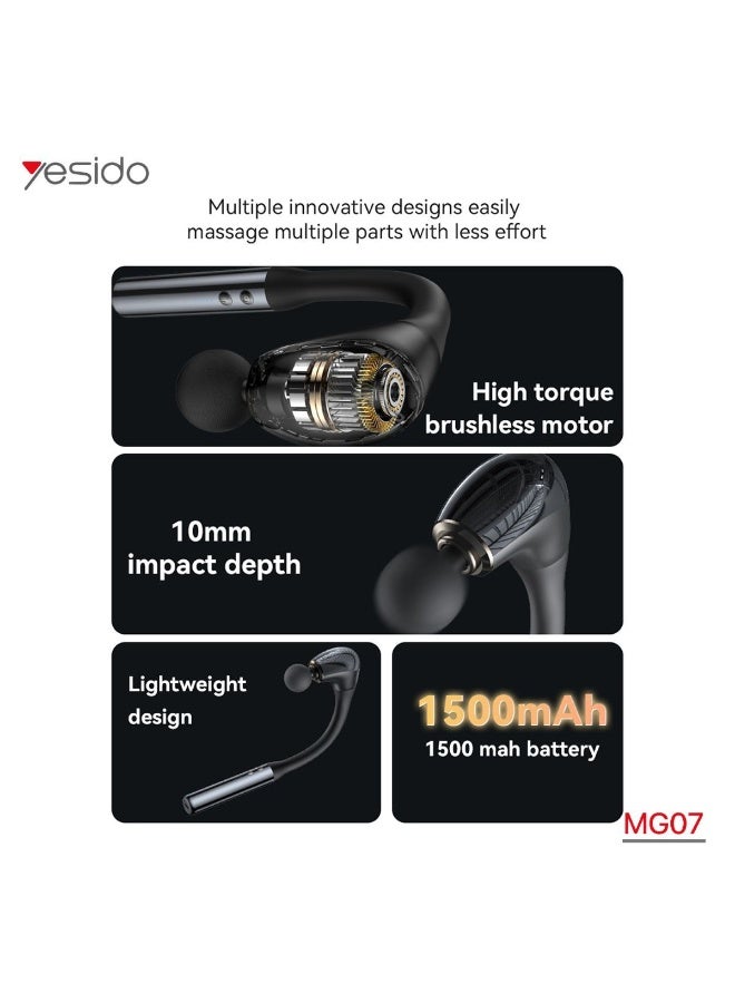 يسيدو جهاز تدليك الرقبة والكتف المحمول Yesido MG07، بتصميم منحني وموتور قوي، للتدليك العميق، شحن تايب سي - أسود - Image 3