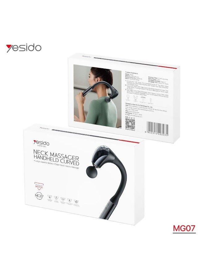 يسيدو جهاز تدليك الرقبة والكتف المحمول Yesido MG07، بتصميم منحني وموتور قوي، للتدليك العميق، شحن تايب سي - أسود - Image 4
