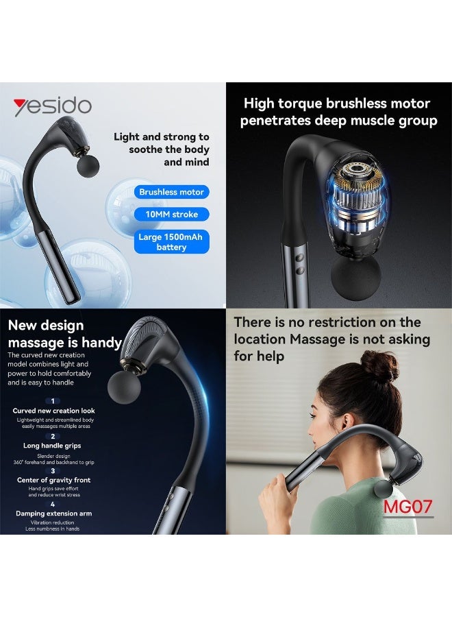 يسيدو جهاز تدليك الرقبة والكتف المحمول Yesido MG07، بتصميم منحني وموتور قوي، للتدليك العميق، شحن تايب سي - أسود - Image 2