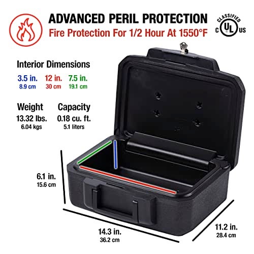 SentrySafe صندوق أمان ضد الحريق مع قفل مفتاح، صندوق قفل أسود مع مقبض حمل محمول للسفر، الأبعاد الخارجية: 14.3 بوصة عرض × 11.2 بوصة عمق × 6.1 بوصة ارتفاع، 1200 - Image 5