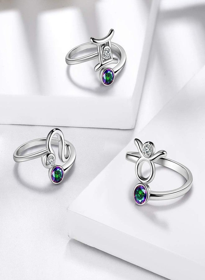 Aurora Tears Leo Zodiac Rings Women 12 Constellation Horoscope Sign 925 Sterling Silver Mystic Rainbow Topaz Astrology Star Adjustable Birthday Gifts Fire Topaz Present DR0087Z - Image 5
