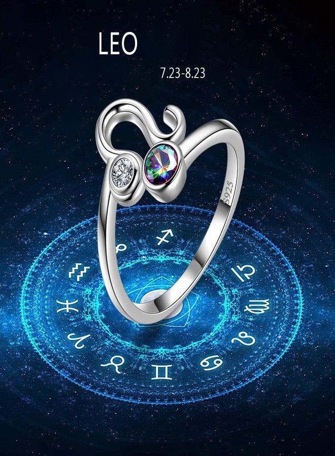 Aurora Tears Leo Zodiac Rings Women 12 Constellation Horoscope Sign 925 Sterling Silver Mystic Rainbow Topaz Astrology Star Adjustable Birthday Gifts Fire Topaz Present DR0087Z - Image 4