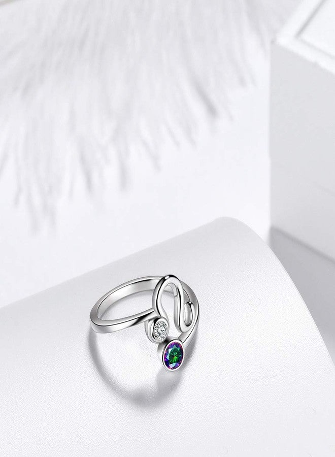 Aurora Tears Leo Zodiac Rings Women 12 Constellation Horoscope Sign 925 Sterling Silver Mystic Rainbow Topaz Astrology Star Adjustable Birthday Gifts Fire Topaz Present DR0087Z - Image 3