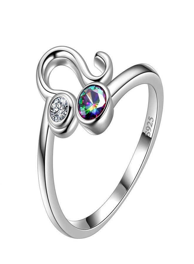 Aurora Tears Leo Zodiac Rings Women 12 Constellation Horoscope Sign 925 Sterling Silver Mystic Rainbow Topaz Astrology Star Adjustable Birthday Gifts Fire Topaz Present DR0087Z - Image 1
