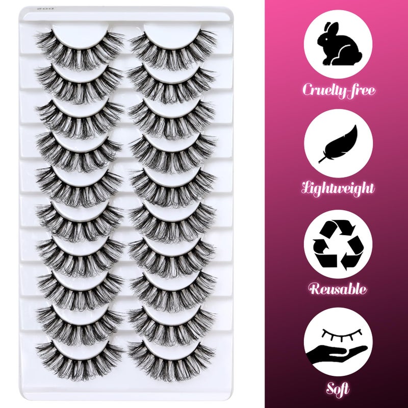 Veleasha Russian Strip Lashes DD Curl False Eyelashes Fluffy Wispy Faux Mink Lashes 10 Pairs Pack (D02) - Image 3