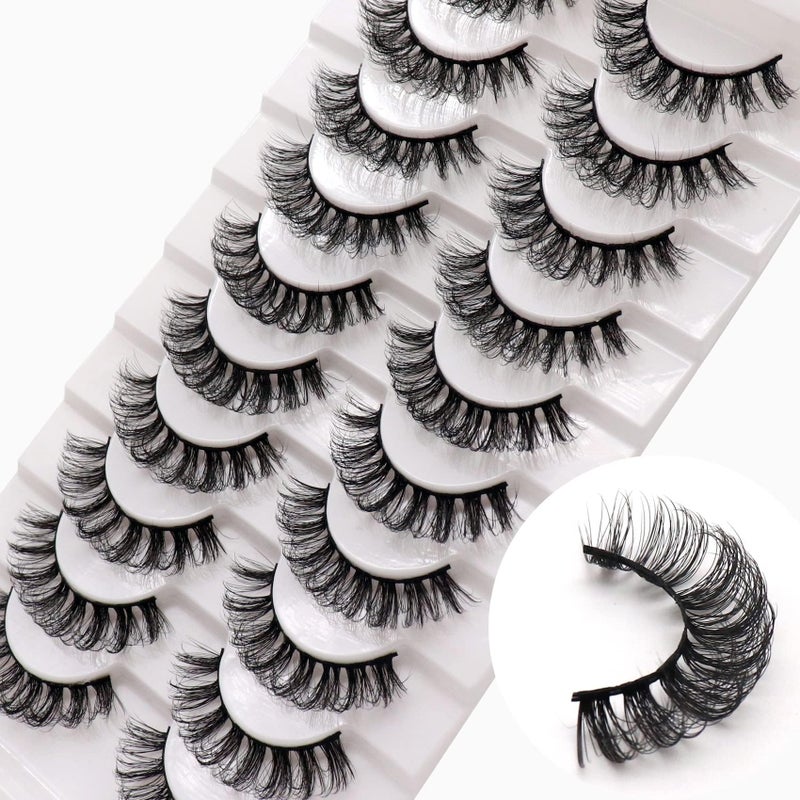 Veleasha Russian Strip Lashes DD Curl False Eyelashes Fluffy Wispy Faux Mink Lashes 10 Pairs Pack (D02) - Image 1
