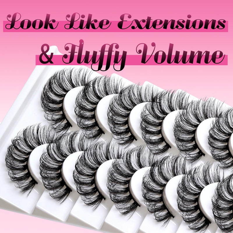 Veleasha Russian Strip Lashes DD Curl False Eyelashes Fluffy Wispy Faux Mink Lashes 10 Pairs Pack (D02) - Image 2