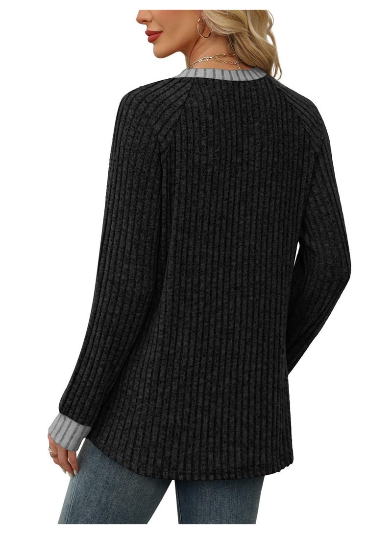 general WIHOLL Long Sleeve Shirts for Women Lightweight Sweaters Fall Outfits 2025 Color Block Winter Clothing Dressy Casual Soft - Image 2