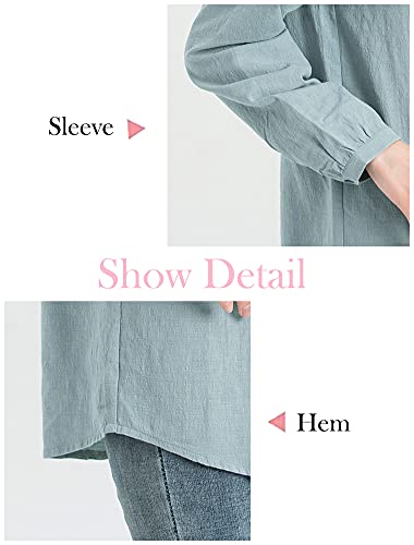 Minibee Women's Scoop Neck Pleated Blouse Solid Color Lovely Button Tunic Shirt White L - Image 4