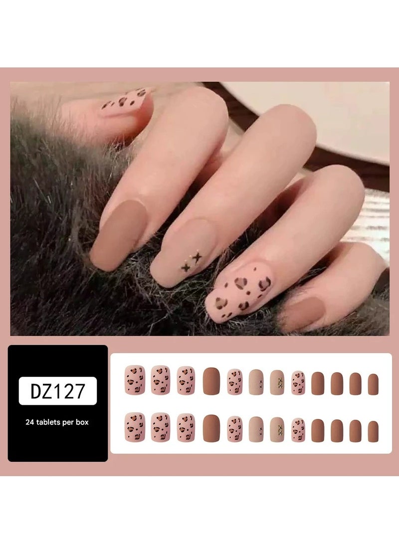 Goolsky 24pcs Short Press On Nails – Nude Luxury Style Fake Nail Tips for Women, Elegant Daily/Formal Wear - Image 1