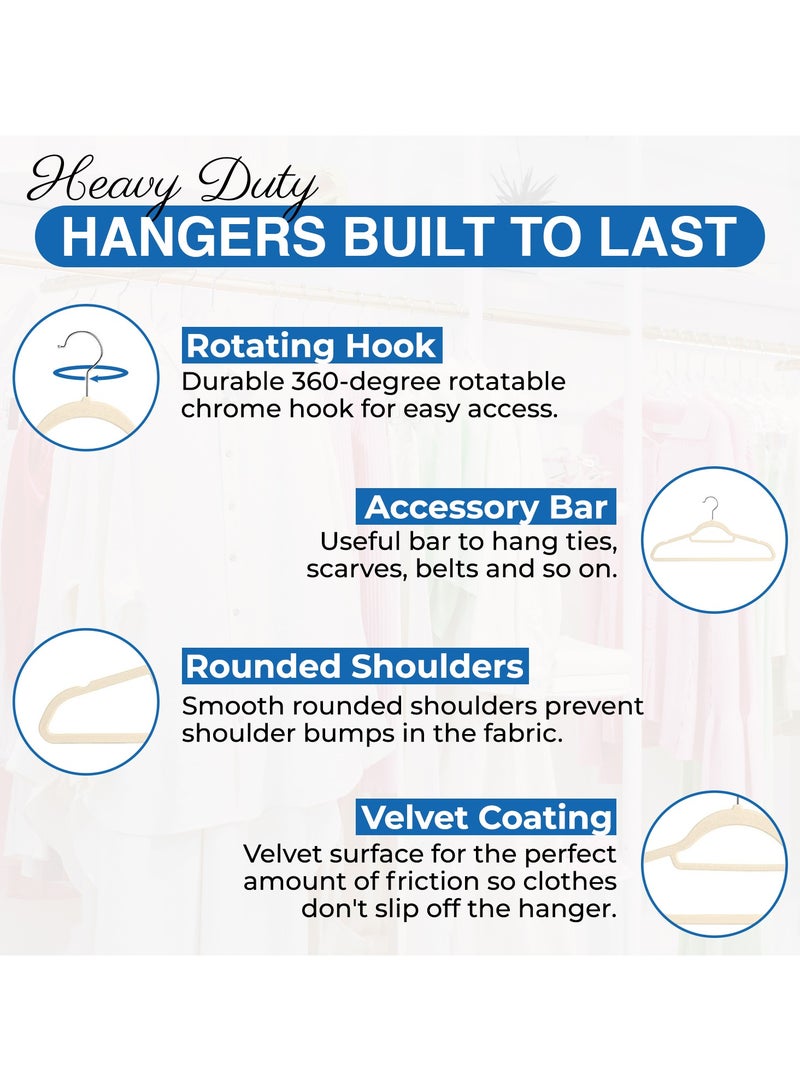 jehan Non-Slip Velvet Hangers 25 Pack, Space Saving Clothes Hanger Set with 360 Degree Swivel Hook, Heavy Duty Hangers for Coats Jackets Pants Dresses, Beige  - Image 3