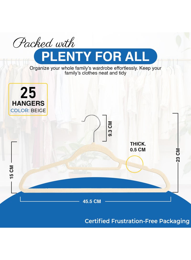 jehan Non-Slip Velvet Hangers 25 Pack, Space Saving Clothes Hanger Set with 360 Degree Swivel Hook, Heavy Duty Hangers for Coats Jackets Pants Dresses, Beige  - Image 2